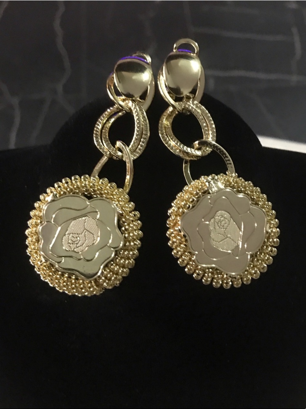 Gold Floral rose Drop motif Earrings